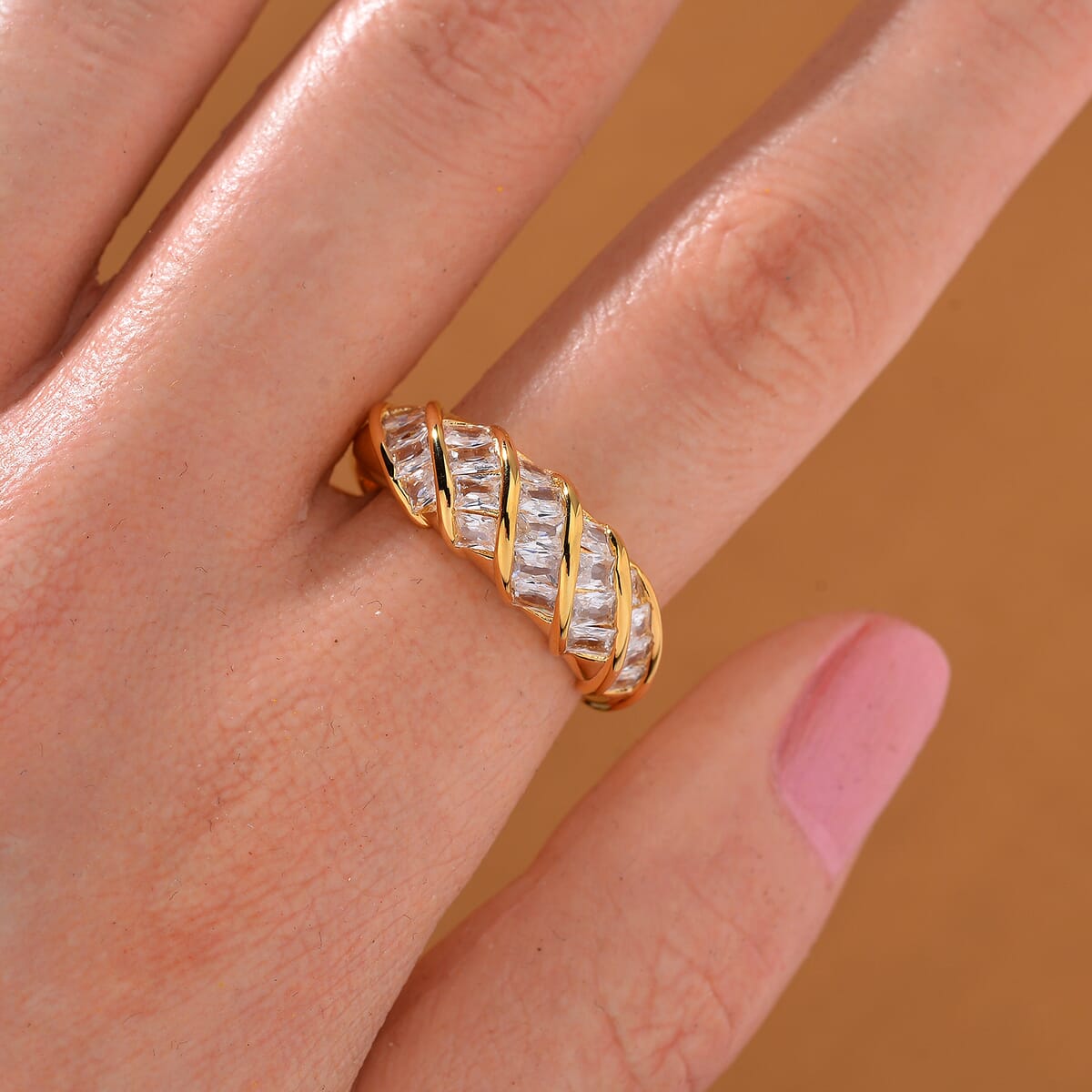 Simulated Diamond Band Ring in Goldtone (Size 7.0) image number 1