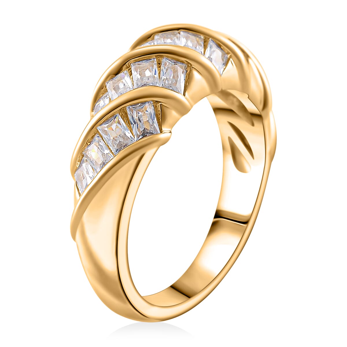 Simulated Diamond Band Ring in Goldtone (Size 7.0) image number 2
