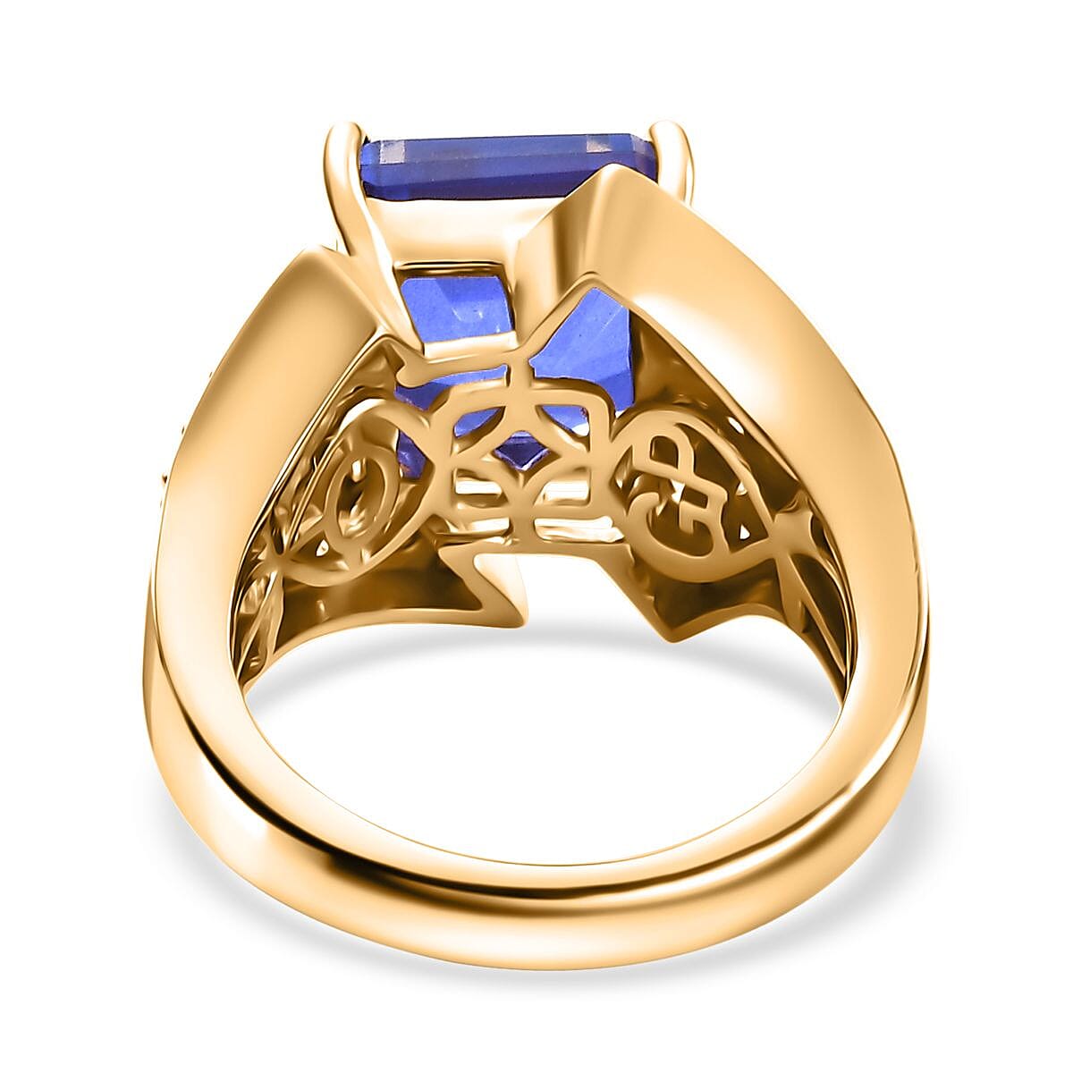 GP Amore Collection Asscher Cut Premium Blue Quartz (Triplet) and White Zircon 7.00 ctw Love at First Sight Ring in 18K Vermeil Yellow Gold Over Sterling Silver (Size 10.0)