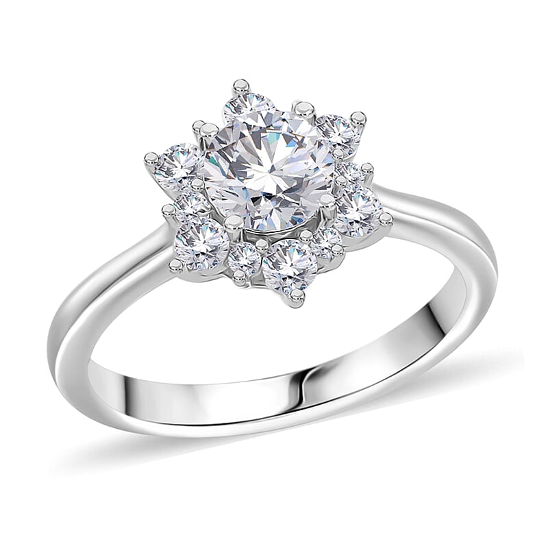 Simulated Diamond Starburst Ring in Silvertone (Size 10.0)