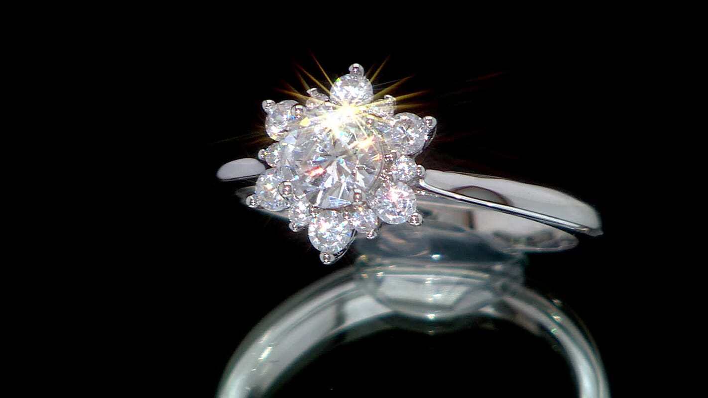 Simulated Diamond Starburst Ring in Silvertone (Size 10.0)