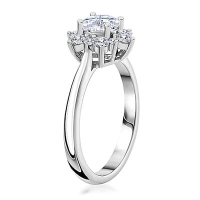 Simulated Diamond Starburst Ring in Silvertone (Size 10.0)
