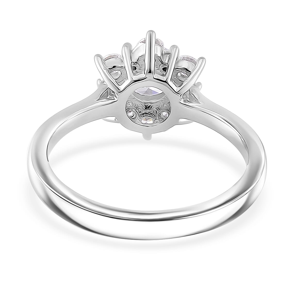 Simulated Diamond Starburst Ring in Silvertone (Size 10.0)