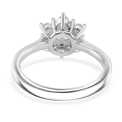 Simulated Diamond Starburst Ring in Silvertone (Size 10.0)