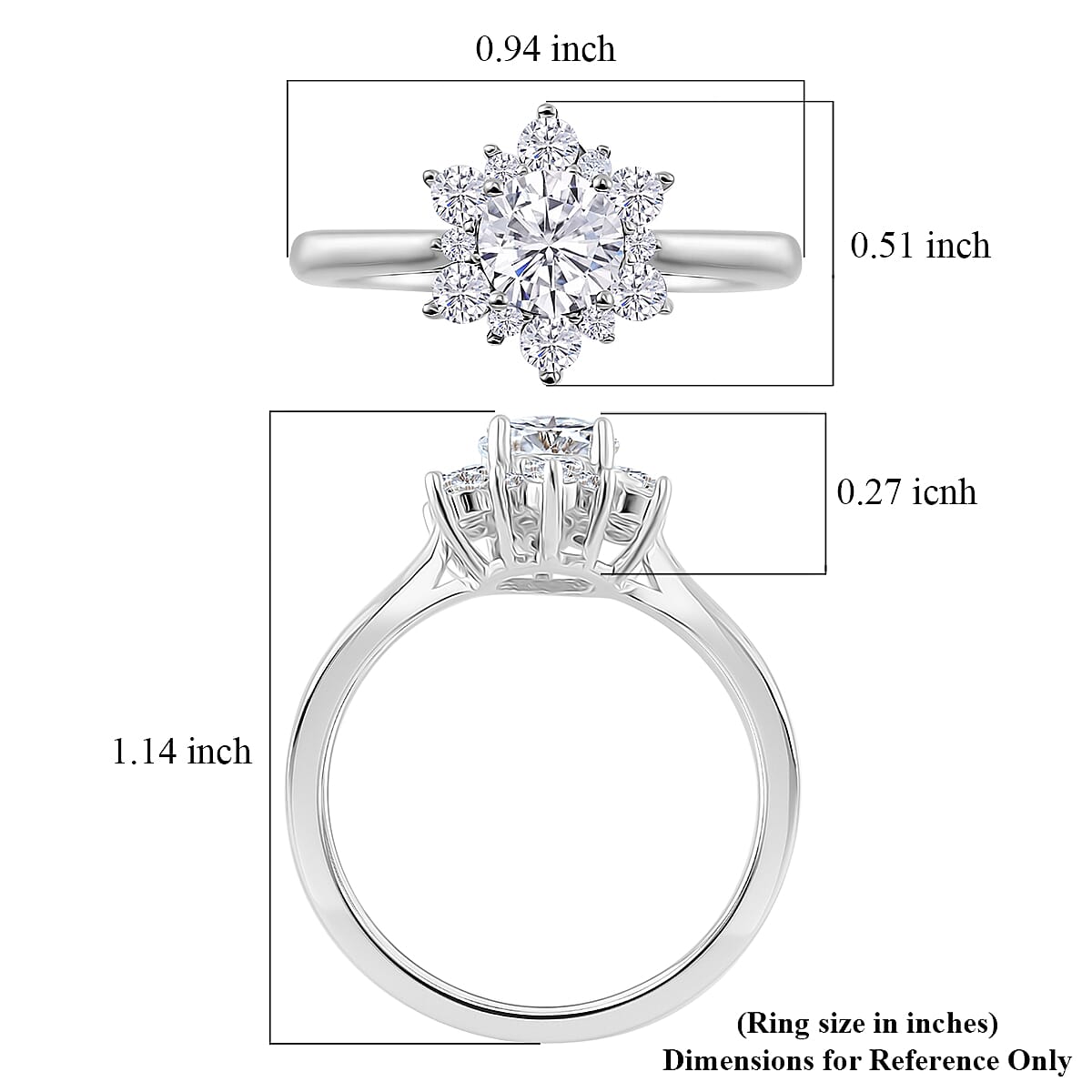 Simulated Diamond Starburst Ring in Silvertone (Size 10.0)
