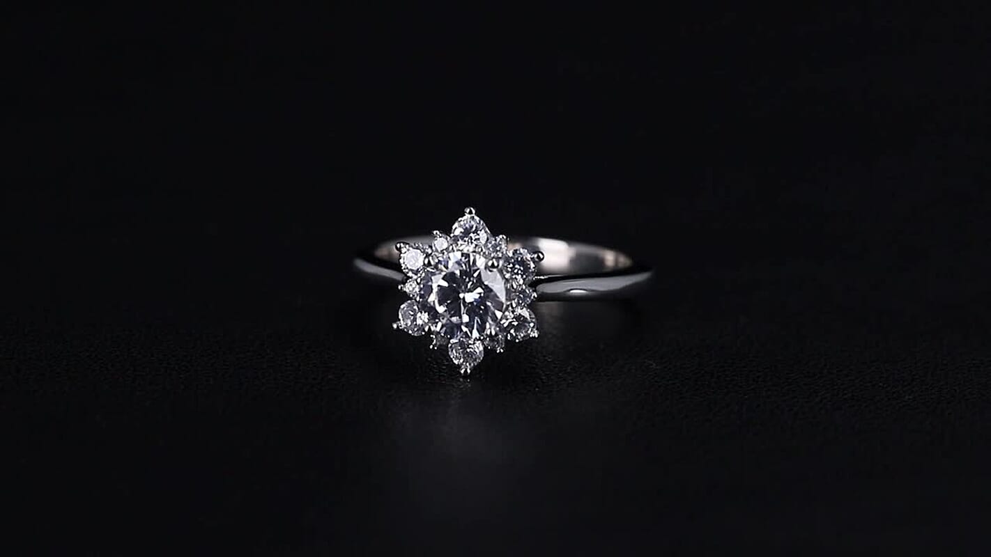 Simulated Diamond Starburst Ring in Silvertone (Size 10.0)