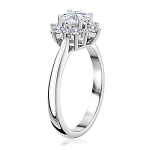 Simulated Diamond Starburst Ring in Silvertone (Size 8.0)