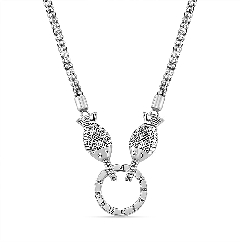 Popcorn Chain Fish Necklace in 925 Sterling Silver (24 Inches) 12.65 Grams