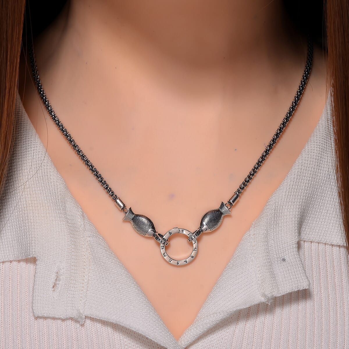 Popcorn Chain Fish Necklace in 925 Sterling Silver (24 Inches) 12.65 Grams image number 1