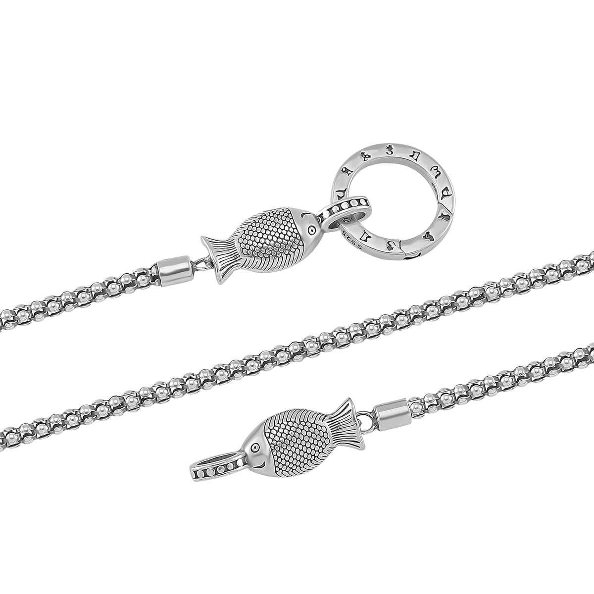 Popcorn Chain Fish Necklace in 925 Sterling Silver (24 Inches) 12.65 Grams image number 4