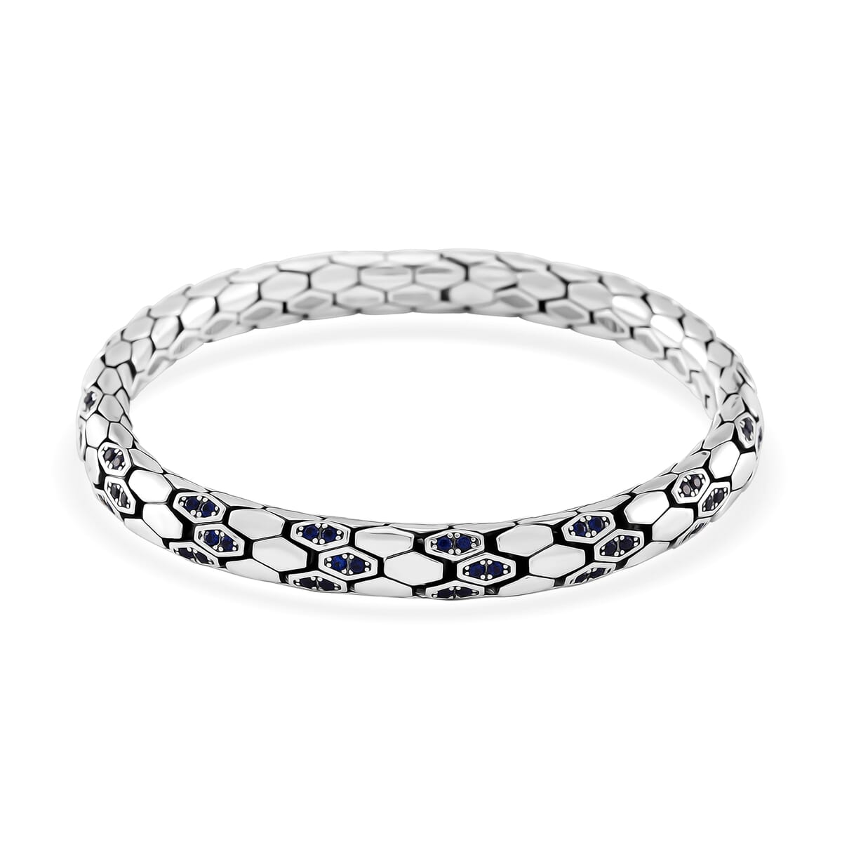 Simulated Blue Diamond HexaLuxe Bangle Bracelet in Sterling Silver (7.25 In) image number 0