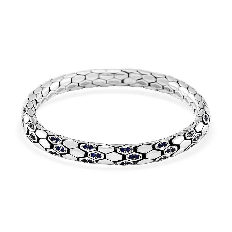 Simulated Blue Diamond HexaLuxe Bangle Bracelet in Sterling Silver (7.25 In)