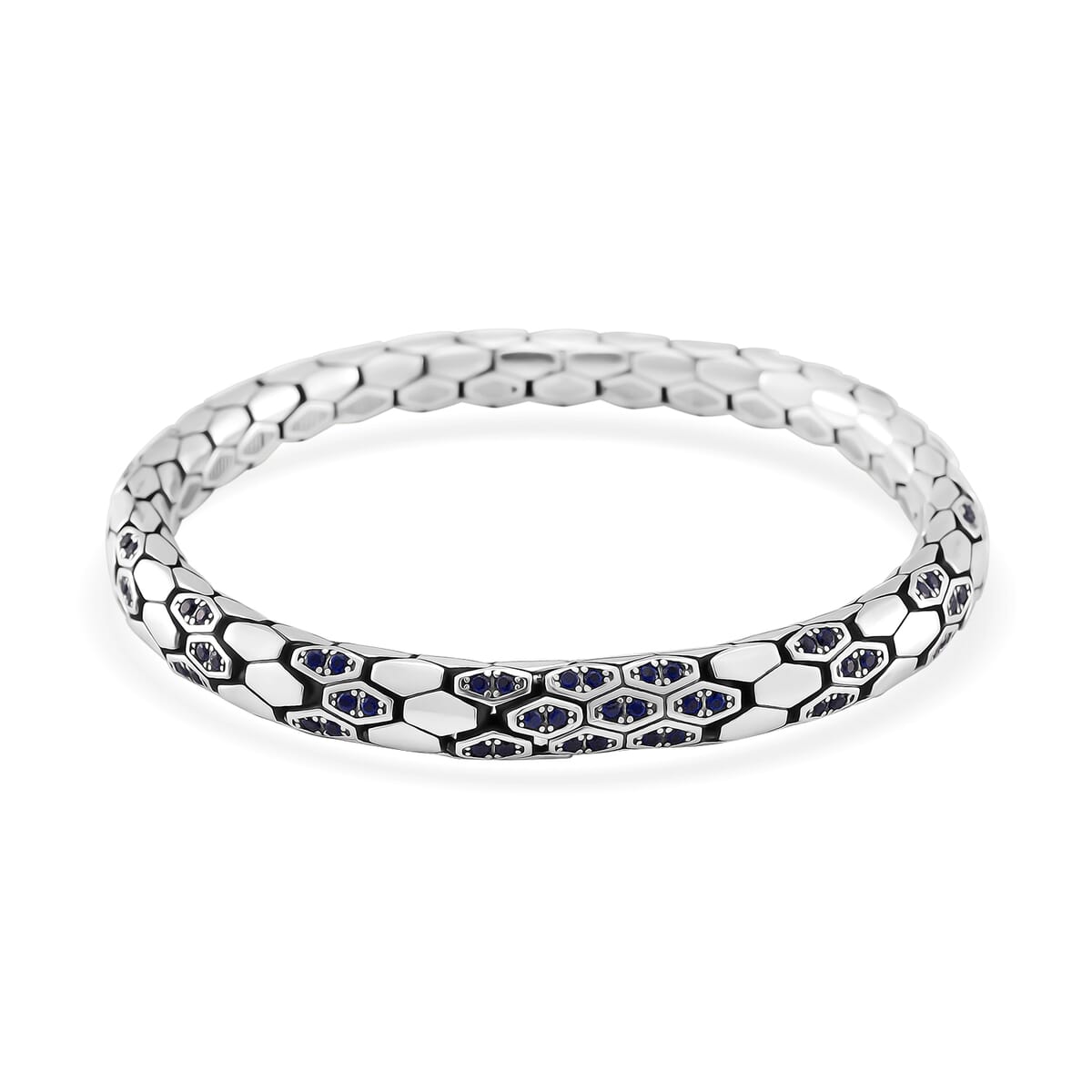 Simulated Blue Diamond HexaLuxe Bangle Bracelet in Sterling Silver (7.25 In) image number 2