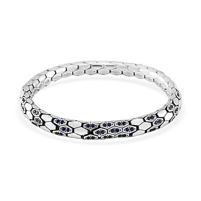 Simulated Blue Diamond HexaLuxe Bangle Bracelet in Sterling Silver (7.25 In)