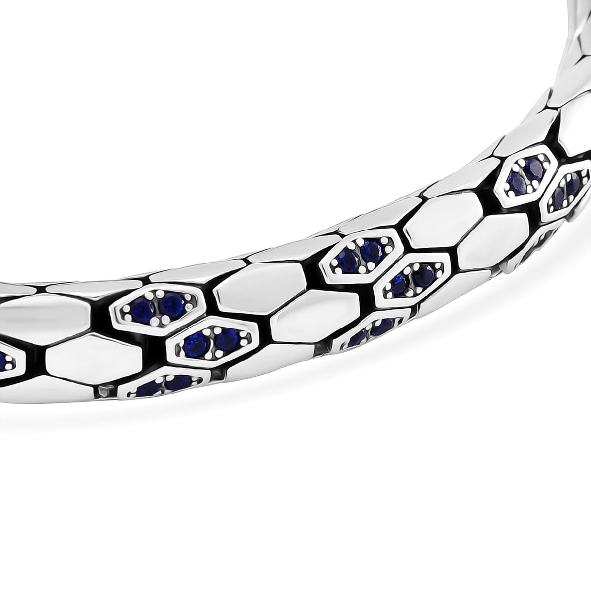 Simulated Blue Diamond HexaLuxe Bangle Bracelet in Sterling Silver (7.25 In) image number 3