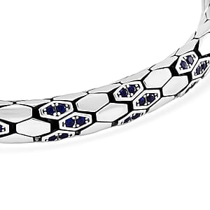 Simulated Blue Diamond HexaLuxe Bangle Bracelet in Sterling Silver (7.25 In)