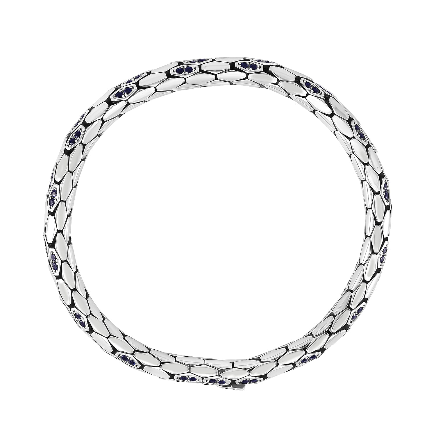 Simulated Blue Diamond HexaLuxe Bangle Bracelet in Sterling Silver (7.25 In)