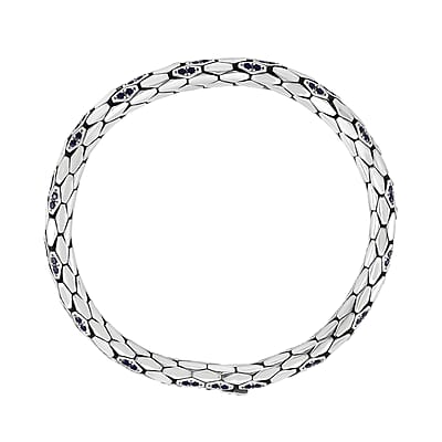 Simulated Blue Diamond HexaLuxe Bangle Bracelet in Sterling Silver (7.25 In)