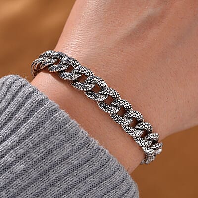 Textured Cuban Chain Bracelet in 925 Sterling Silver (8.00 In) 34.80 Grams