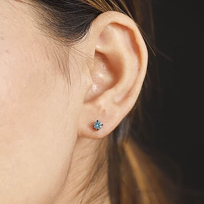 Luxuriant Lab Grown Blue Diamond (IR) SI 0.35 ctw Solitaire Stud Earrings in Rhodium Over Sterling Silver