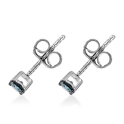 Luxuriant Lab Grown Blue Diamond (IR) SI 0.35 ctw Solitaire Stud Earrings in Rhodium Over Sterling Silver