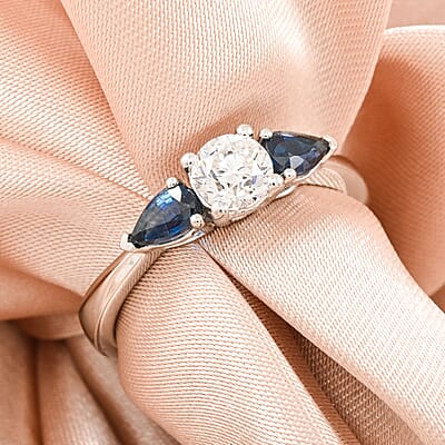 Modani White Diamond VVS1 and Blue Sapphire 0.90 ctw Ring in 950 Platinum (Size 10.0) 4.10 Grams