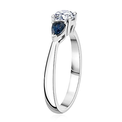 Modani White Diamond VVS1 and Blue Sapphire 0.90 ctw Ring in 950 Platinum (Size 10.0) 4.10 Grams