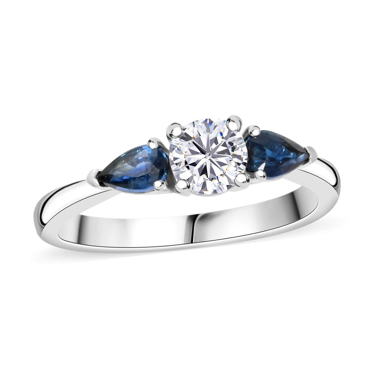 Modani White Diamond VVS1 and Blue Sapphire 0.90 ctw Ring in 950 Platinum (Size 10.5) 4.10 Grams image number 0