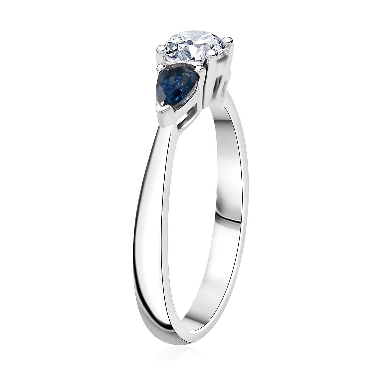 Modani White Diamond VVS1 and Blue Sapphire 0.90 ctw Ring in 950 Platinum (Size 9.5) 4.10 Grams image number 3