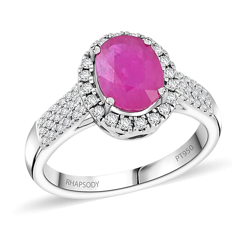 Rhapsody AAAA Montepuez Ruby and Diamond E-F VS 2.15 ctw Ring in 950 Platinum (Size 10.0) 7.26 Grams