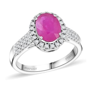 Certified & Appraised Rhapsody AAAA GORONGOSA Mozambique Ruby and E-F VS Diamond 2.15 ctw Ring in 950 Platinum (Size 7.0) 7.26 Grams