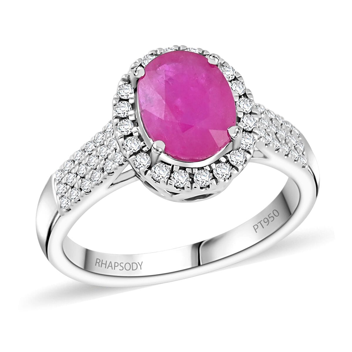 Certified & Appraised Rhapsody AAAA GORONGOSA Mozambique Ruby and E-F VS Diamond 2.15 ctw Ring in 950 Platinum (Size 8.0) 7.26 Grams image number 0