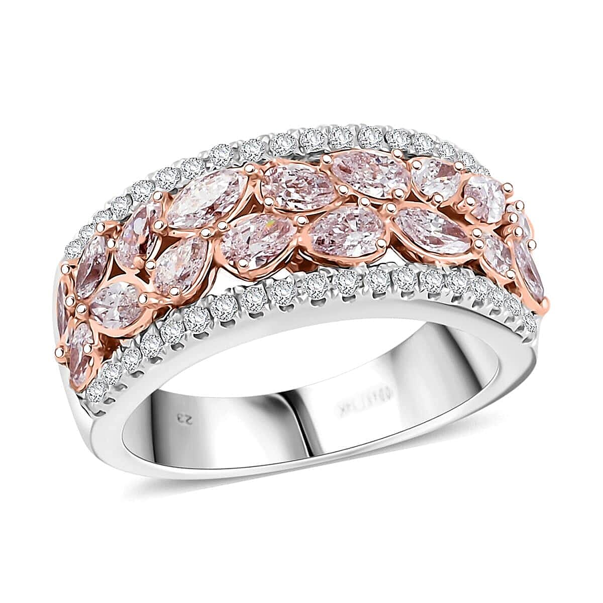 Modani Natural Pink and White Diamond 1.30 ctw Ring in 14K White and Rose Gold (Size 10.0) 5.25 Grams