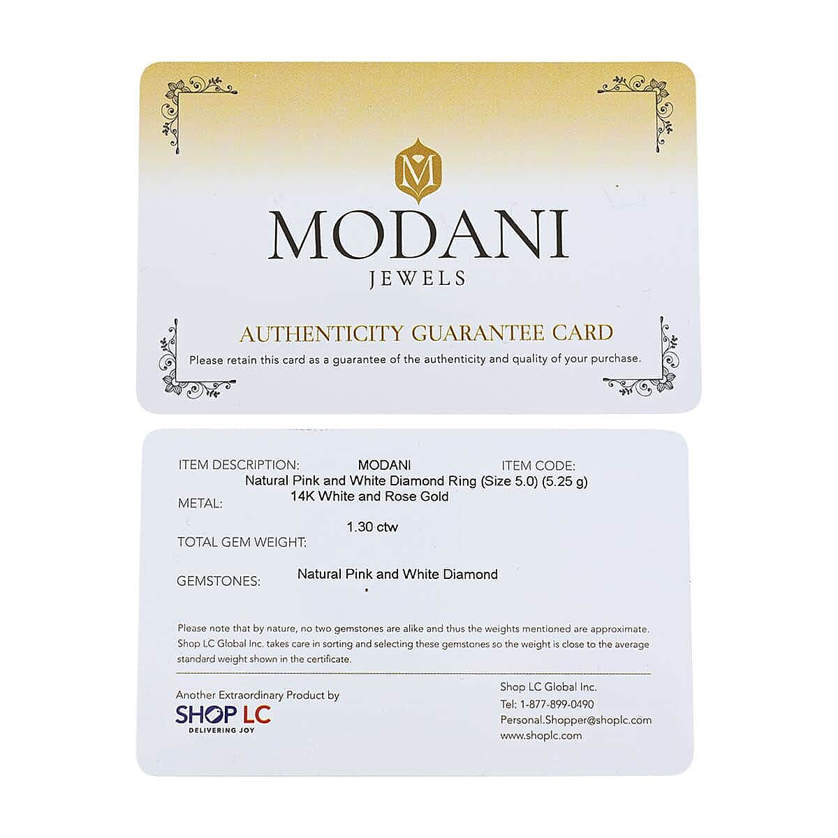Modani Natural Pink and White Diamond 1.30 ctw Ring in 14K White and Rose Gold (Size 10.0) 5.25 Grams