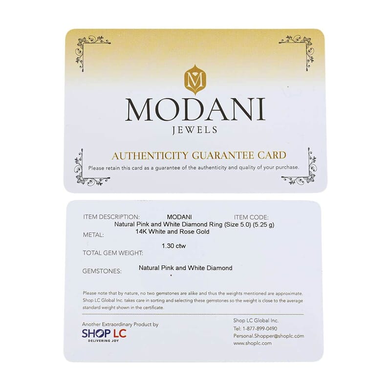 Modani Natural Pink and White Diamond 1.30 ctw Ring in 14K White and Rose Gold (Size 10.0) 5.25 Grams