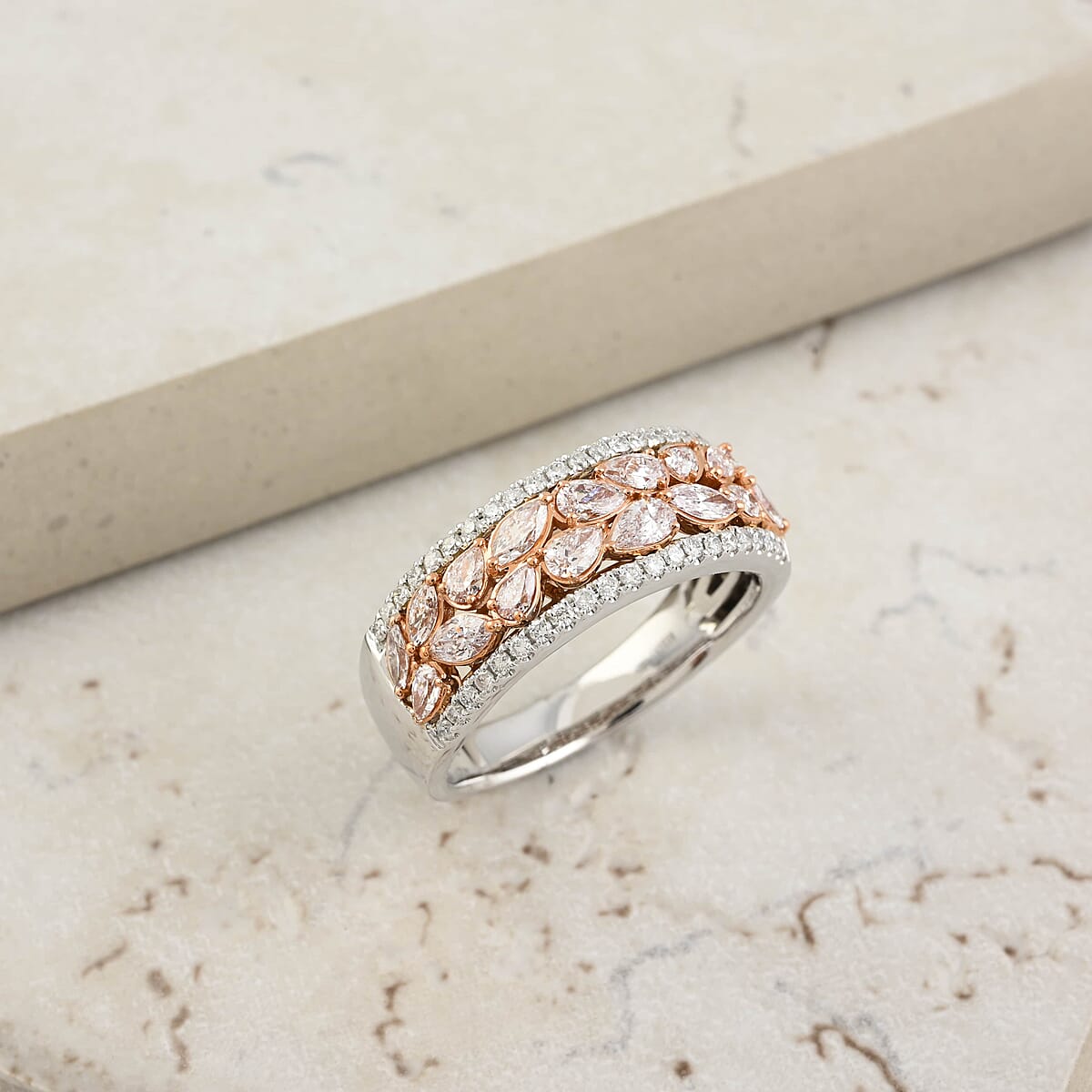 Modani Natural Pink and White Diamond 1.30 ctw Ring in 14K White and Rose Gold (Size 10.5) 5.25 Grams image number 1