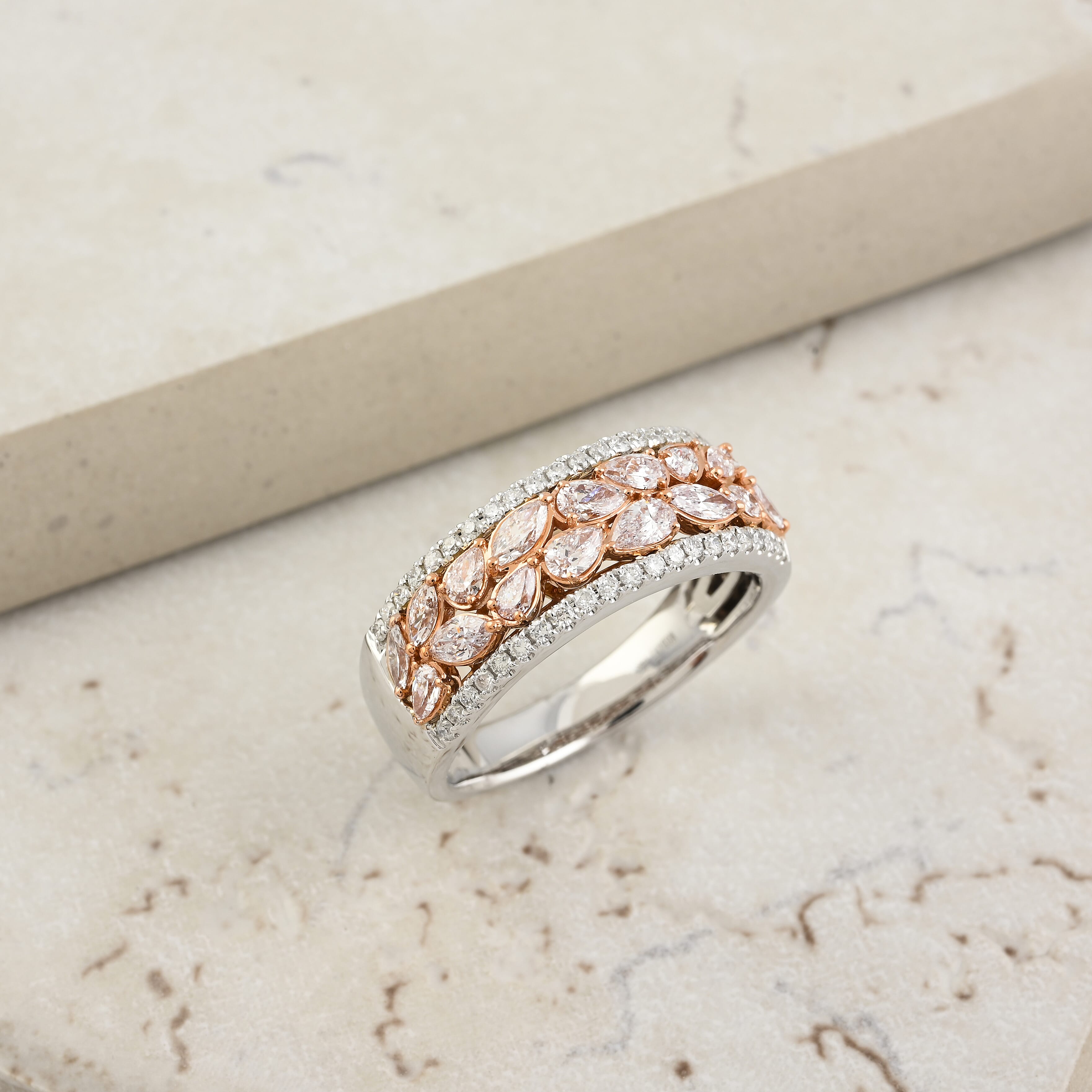 Modani 14K White and Rose Gold Natural Pink and White Diamond Ring (Size 10.0) (5.25 g) 1.30 ctw
