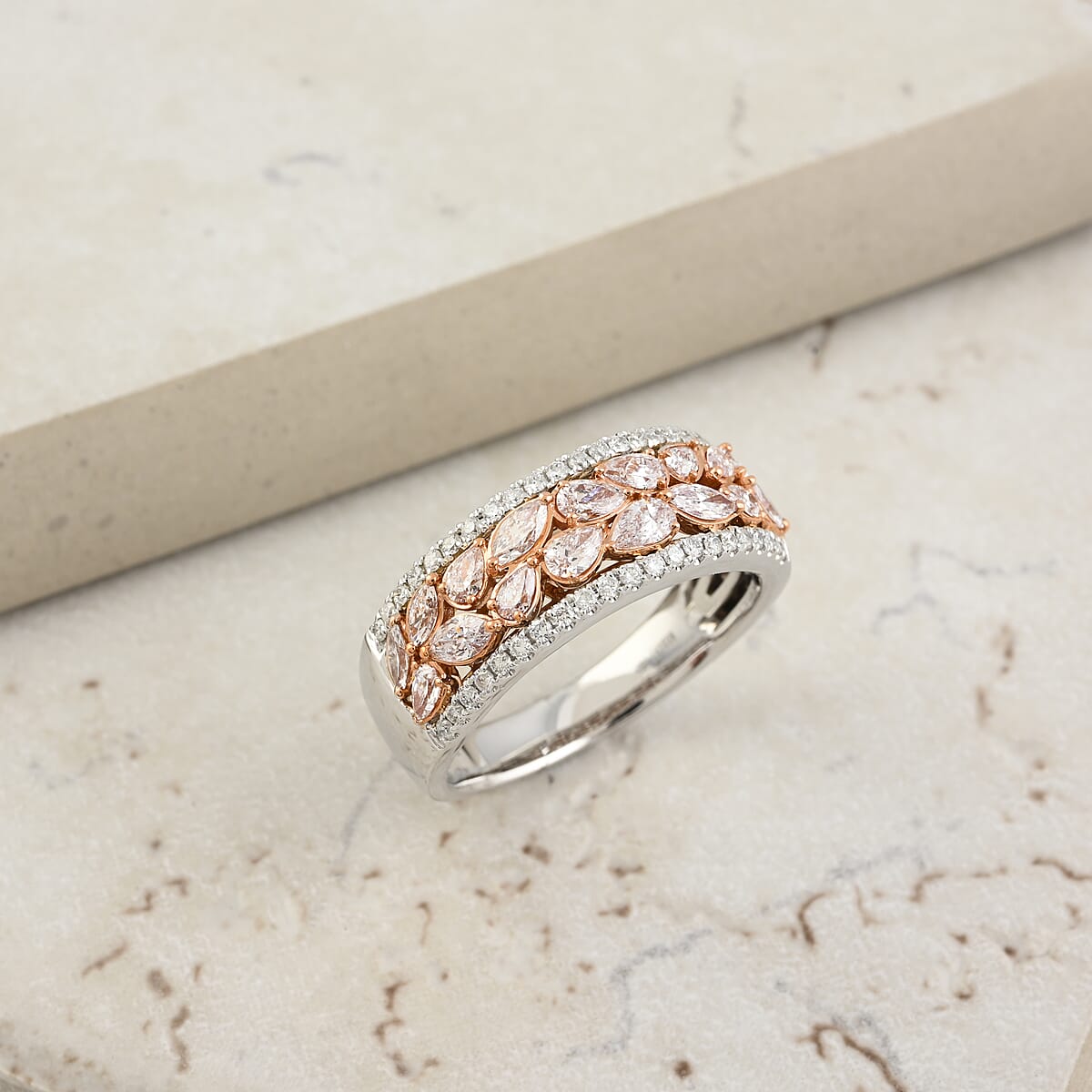 Modani Natural Pink and White Diamond 1.30 ctw Ring in 14K White and Rose Gold (Size 5.0) 5.25 Grams image number 1