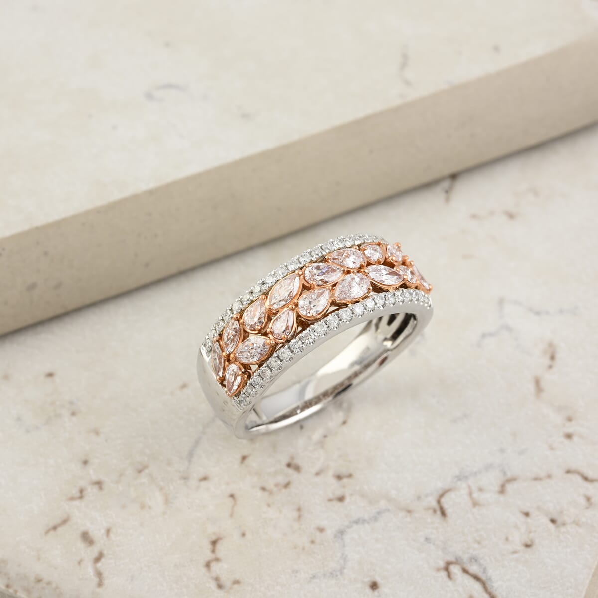 Modani Natural Pink and White Diamond 1.30 ctw Ring in 14K White and Rose Gold (Size 6.0) 5.25 Grams image number 1