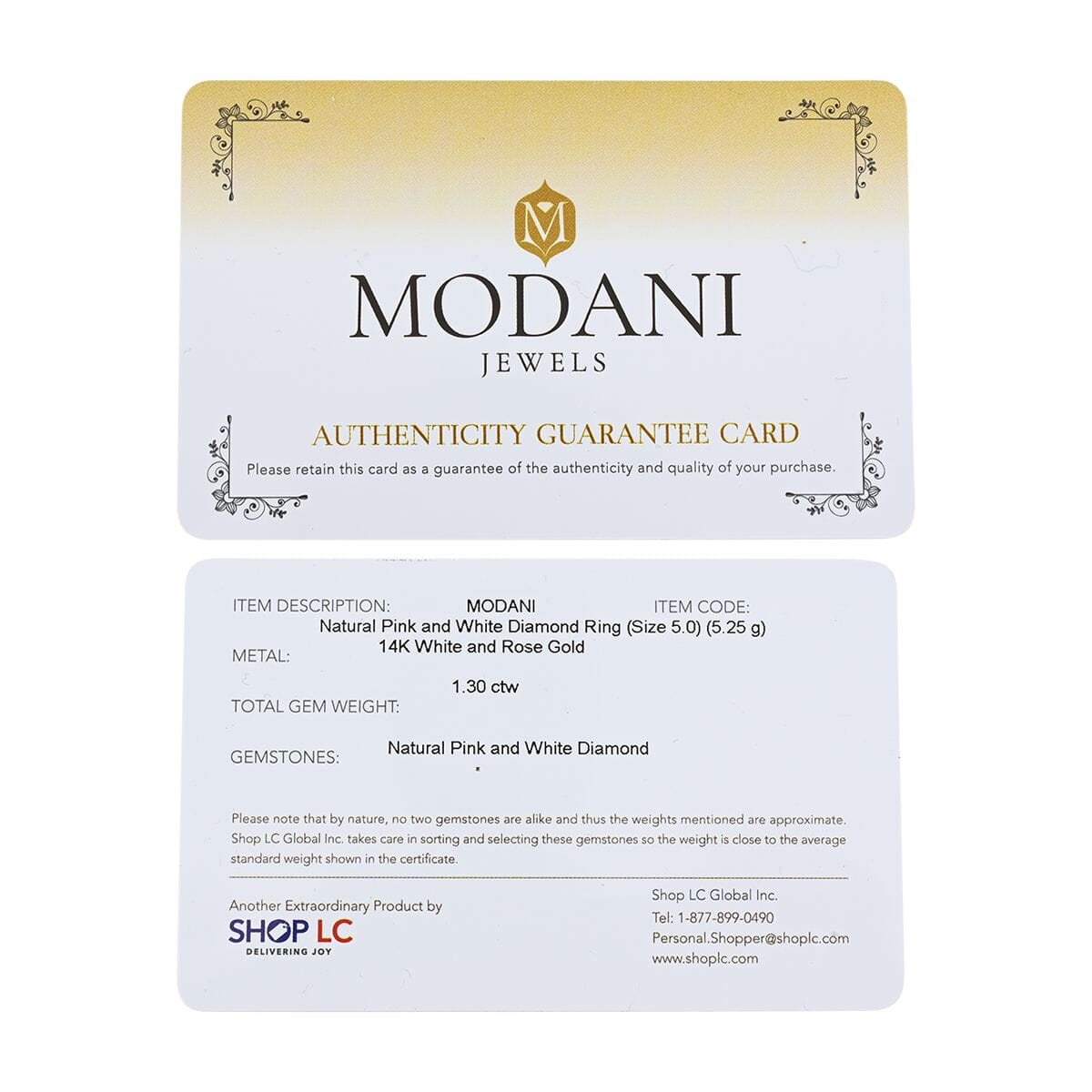 Modani Natural Pink and White Diamond 1.30 ctw Ring in 14K White and Rose Gold (Size 6.0) 5.25 Grams image number 6