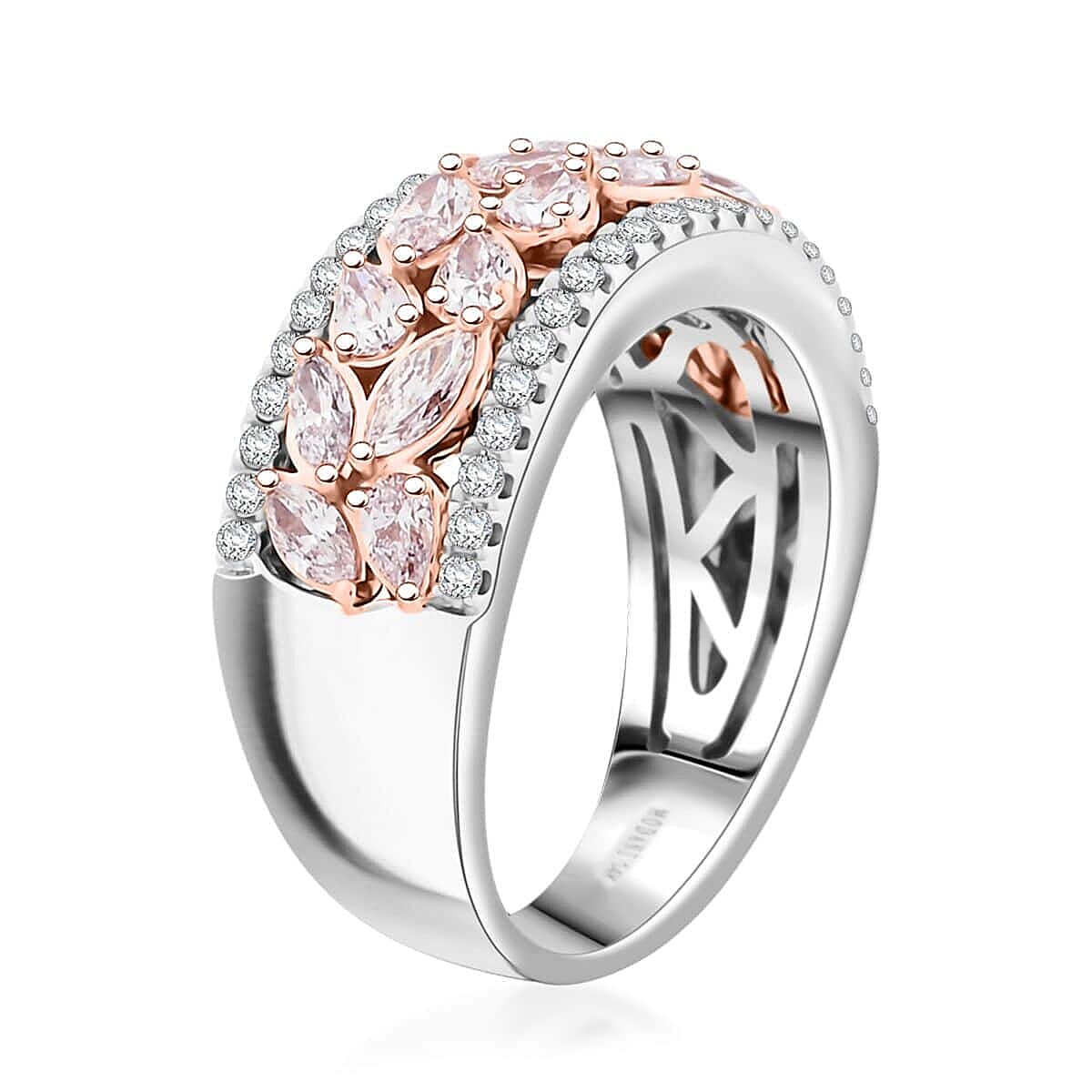 Modani Natural Pink and White Diamond 1.30 ctw Ring in 14K White and Rose Gold (Size 7.5) 5.25 Grams image number 3