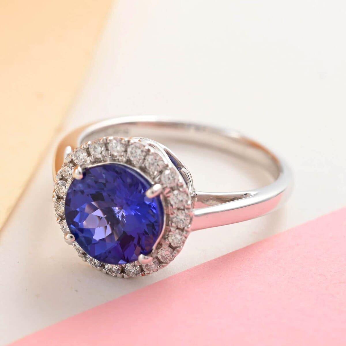 Certified & Appraised Rhapsody AAAA Tanzanite and E-F VS Diamond 3.00 ctw Ring in 950 Platinum (Size 7.0) 6.30 Grams image number 1