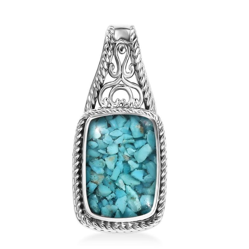 Sleeping Beauty Turquoise 8.00 ctw Solitaire Pendant without Chain in Platinum Over Copper with Magnet