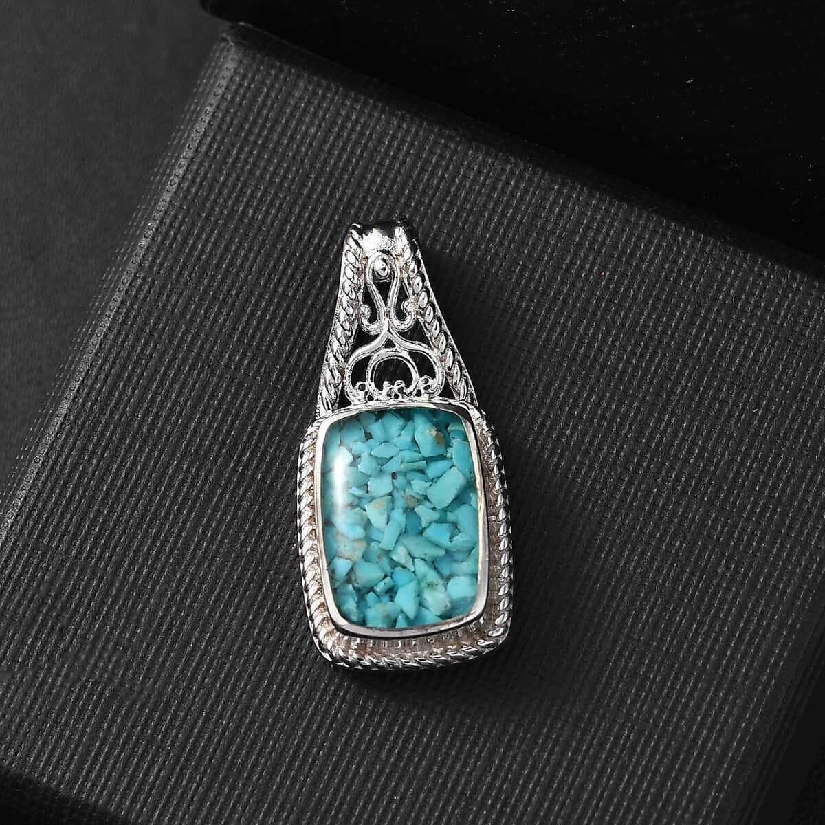 Sleeping Beauty Turquoise 8.00 ctw Solitaire Pendant in Platinum Over Copper with Magnet image number 1