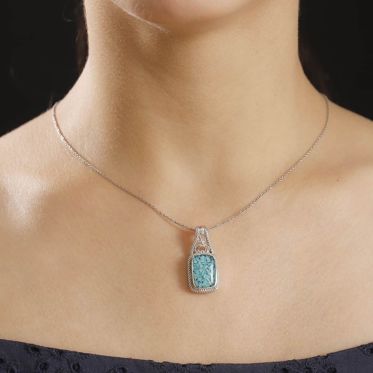 Sleeping Beauty Turquoise 8.00 ctw Solitaire Pendant in Platinum Over Copper with Magnet image number 2