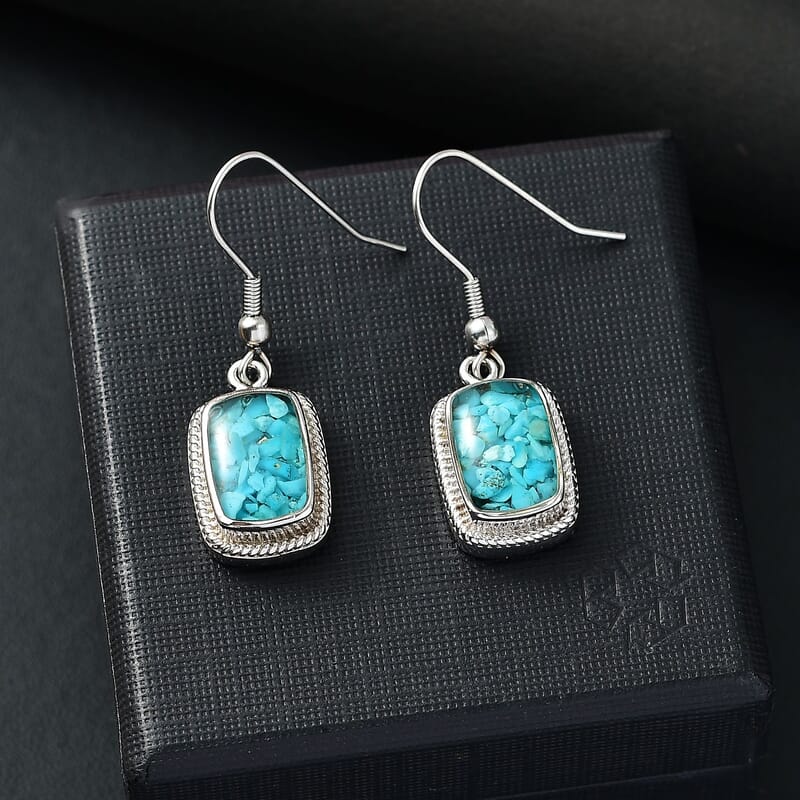 Matrix Sleeping Beauty Turquoise 8.00 ctw Earrings in Platinum Over Copper with Magnet