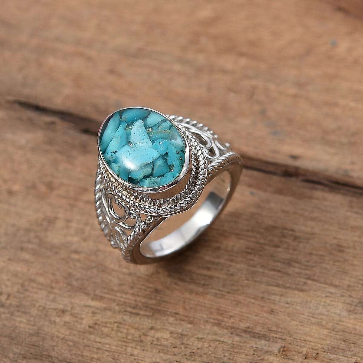 Matrix Sleeping Beauty Turquoise 8.00 ctw Solitaire Ring in Platinum Over Copper with Magnet (Size 5.0) image number 1
