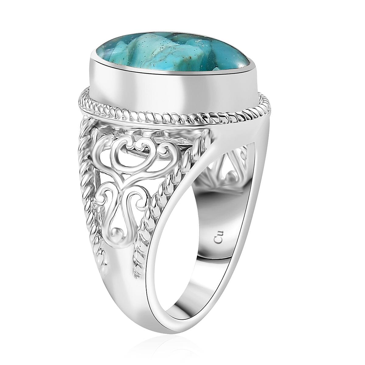 Matrix Sleeping Beauty Turquoise 8.00 ctw Solitaire Ring in Platinum Over Copper with Magnet (Size 5.0) image number 3