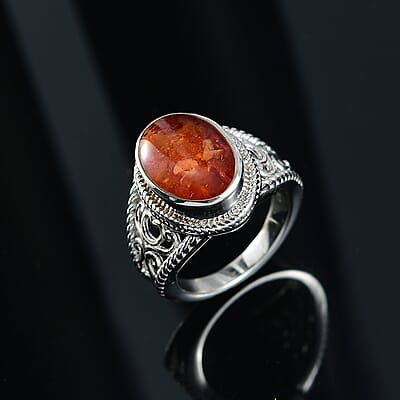 Matrix Fire Opal 3.00 ctw Solitaire Ring in Platinum Over Copper with Magnet (Size 10.0)