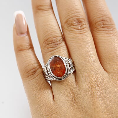 Matrix Fire Opal 3.00 ctw Solitaire Ring in Platinum Over Copper with Magnet (Size 10.0)